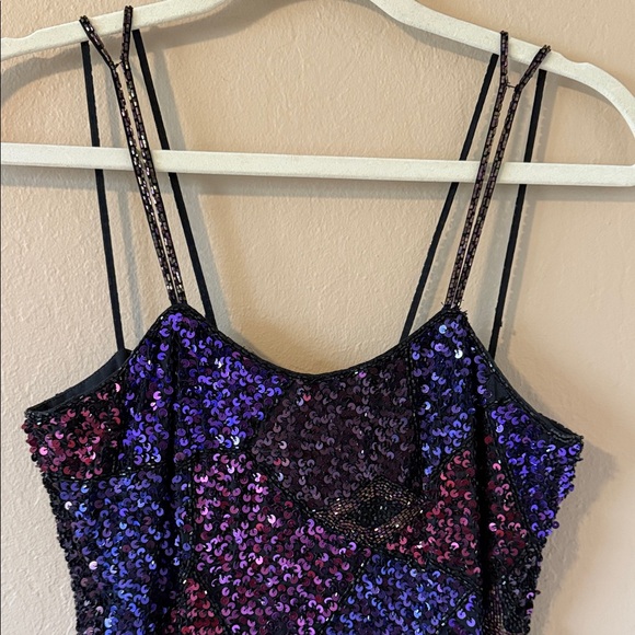 Vintage Black Tie Oleg Cassini Shades of Purple & Black Sequin Mini Dress 4 - Picture 3 of 17